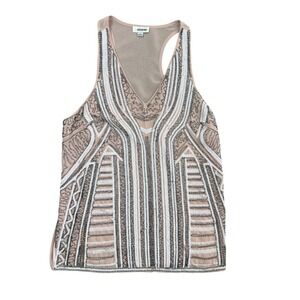 Storee Women Blush Pink Beaded Sequin Art Deco Tank Top V-Neck Racerback Small